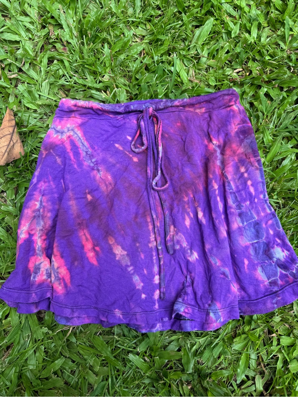 Purple Tie-Dye Drawstring Flared Skirt